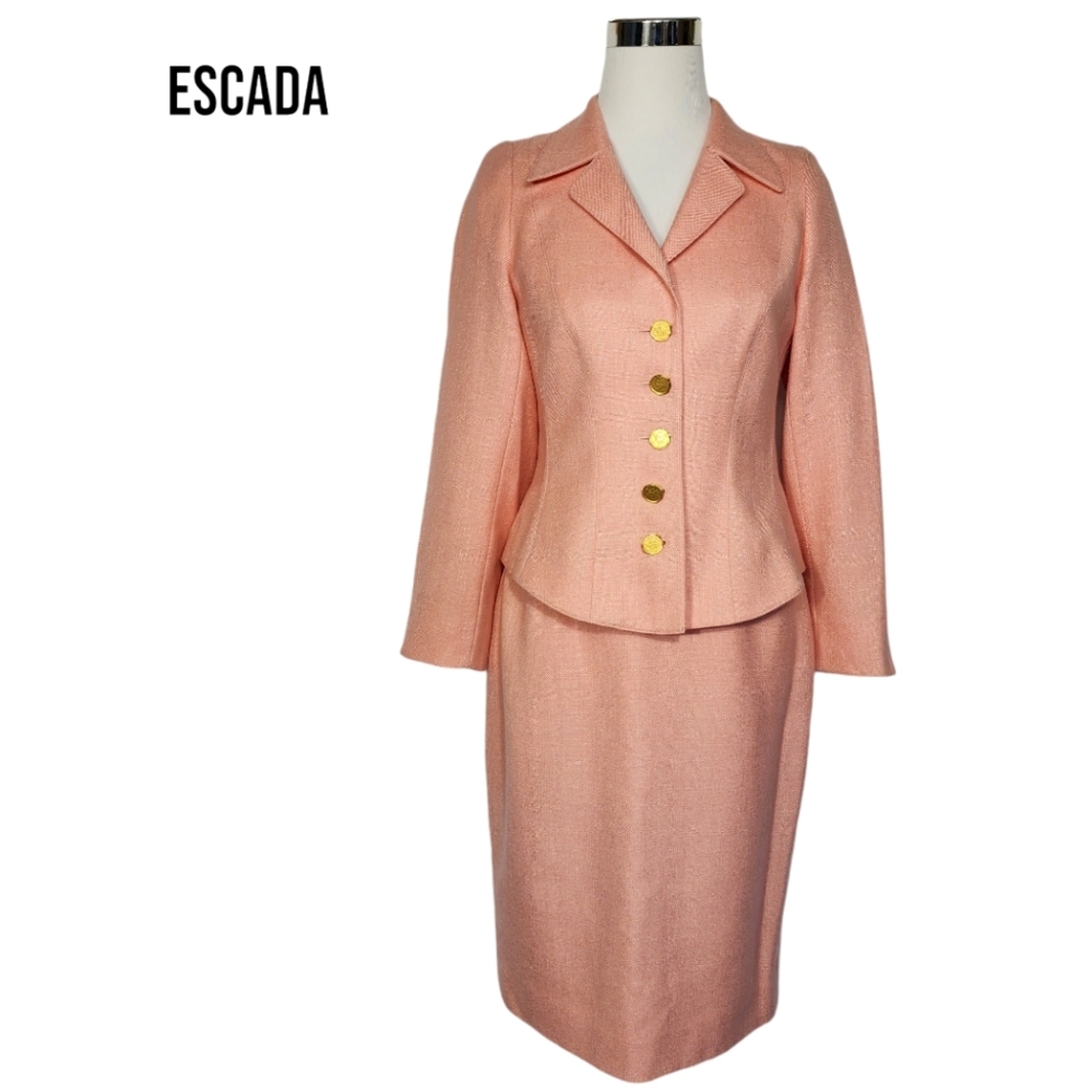 Escada Margaretha Ley Sz 38/36 Button Down Blazer Skirt Suit Set Wool Silk Blend